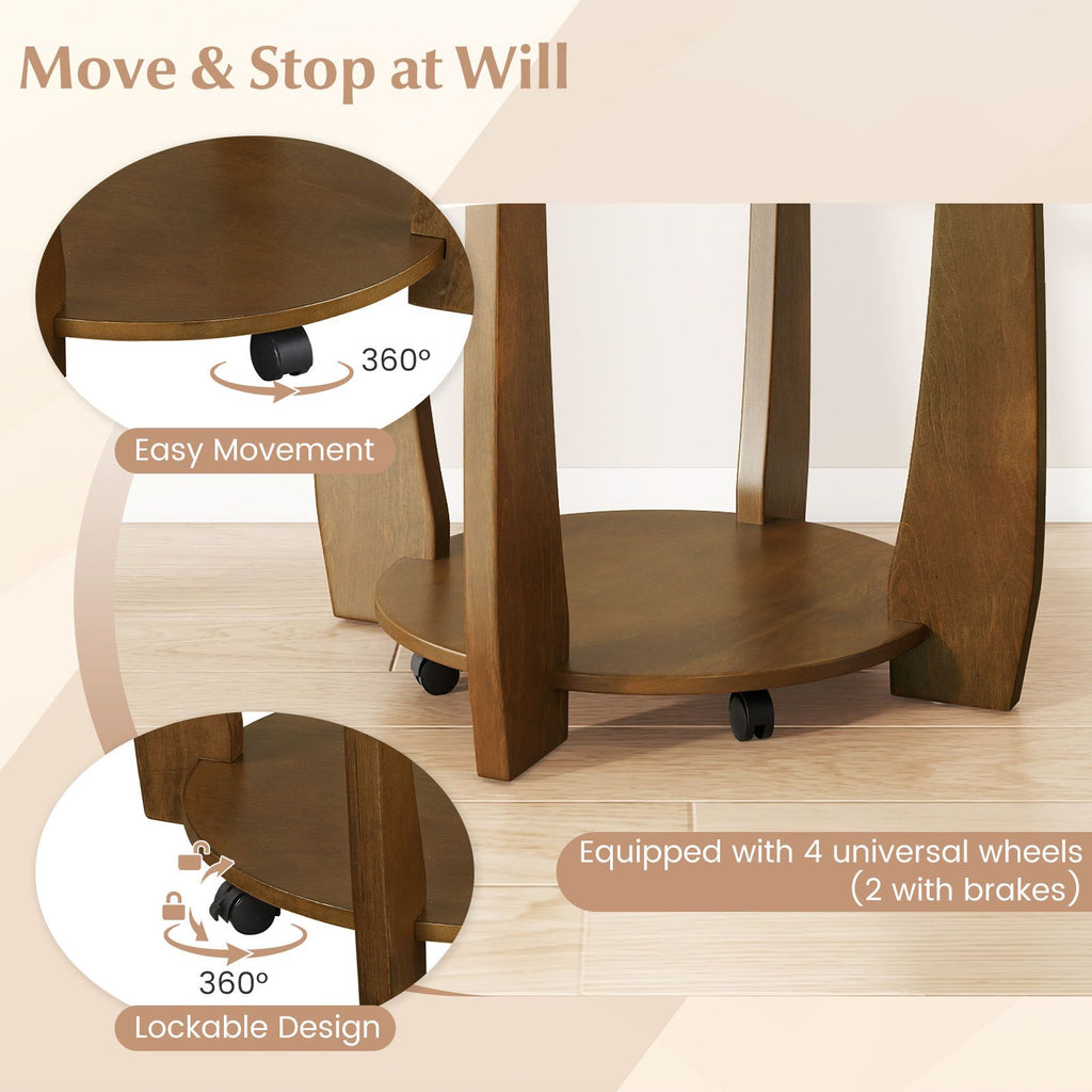 2-Tier Glass Round Coffee Table with Storage Shelf