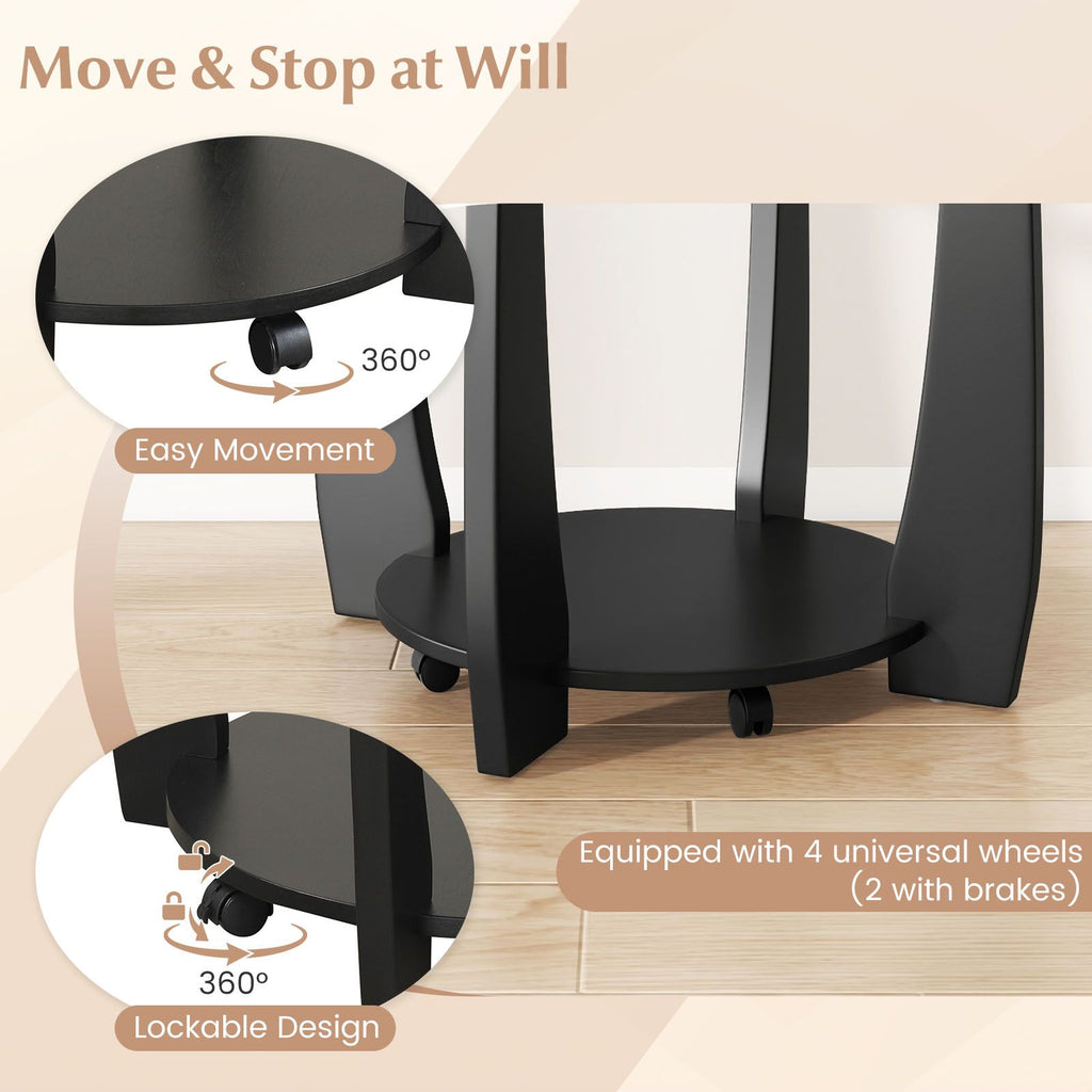 2-Tier Glass Round Coffee Table with Storage Shelf