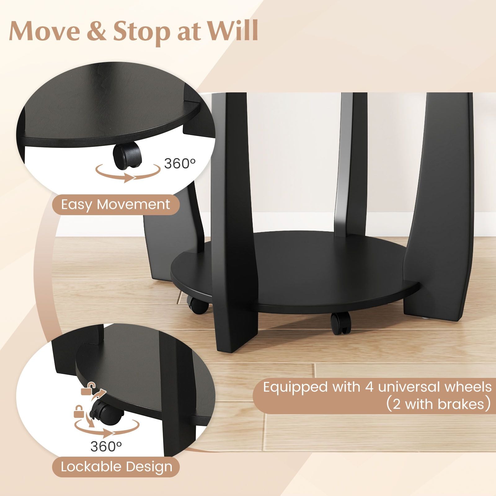 2-Tier Glass Round Coffee Table with Storage Shelf