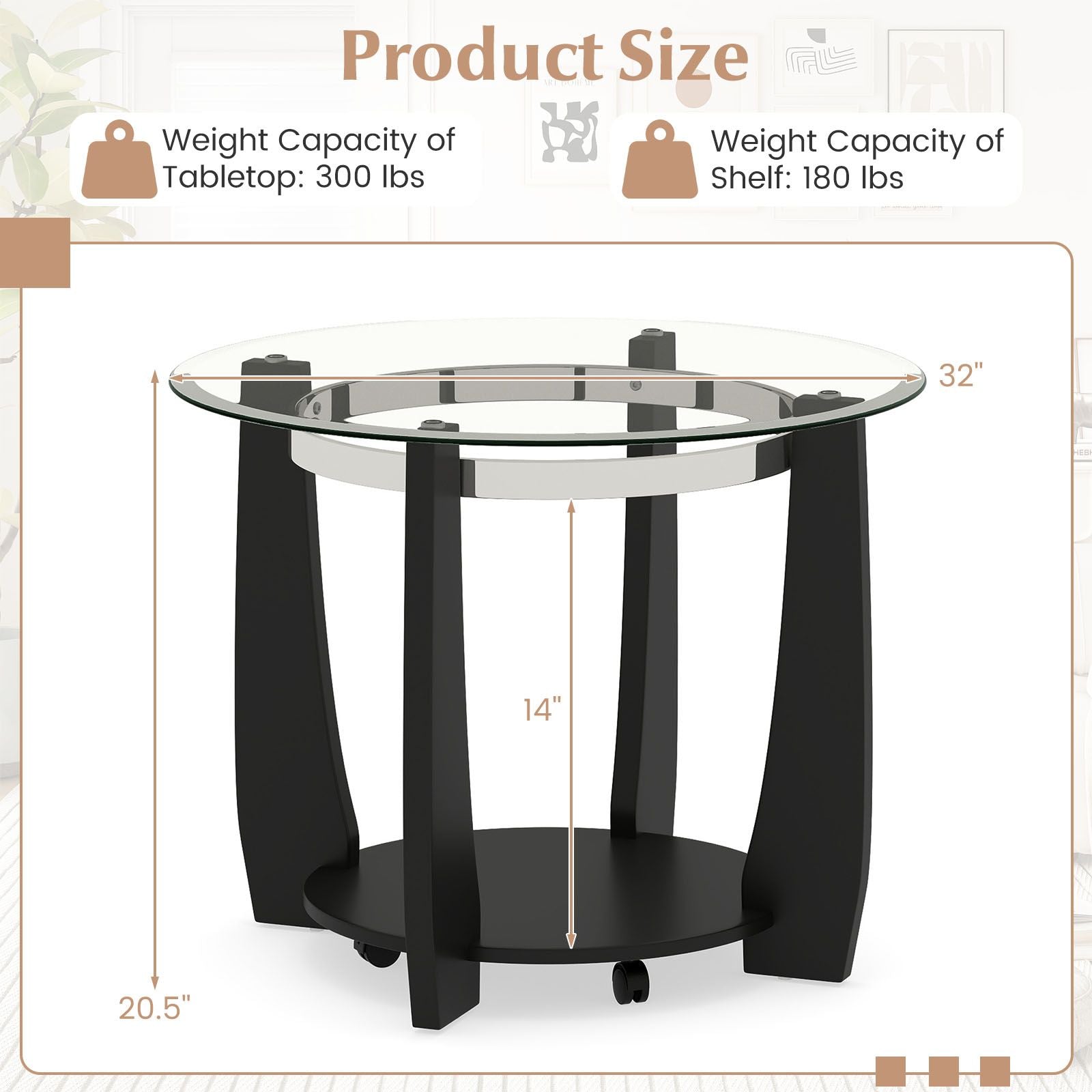 2-Tier Glass Round Coffee Table with Storage Shelf