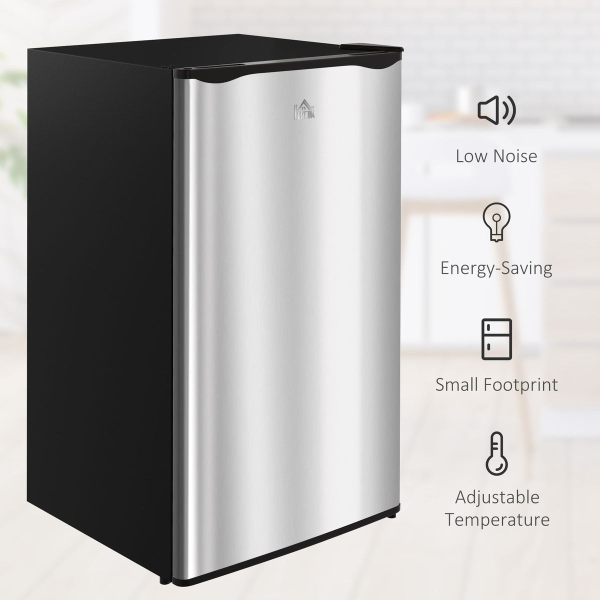Compact Silver Mini Fridge with Freezer and Reversible Door