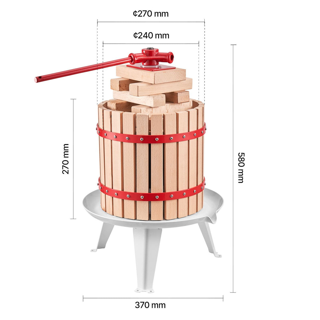 Solid Wood Fruit Wine Press with 8 Blocks - 12L Capacity Manual Juice Maker