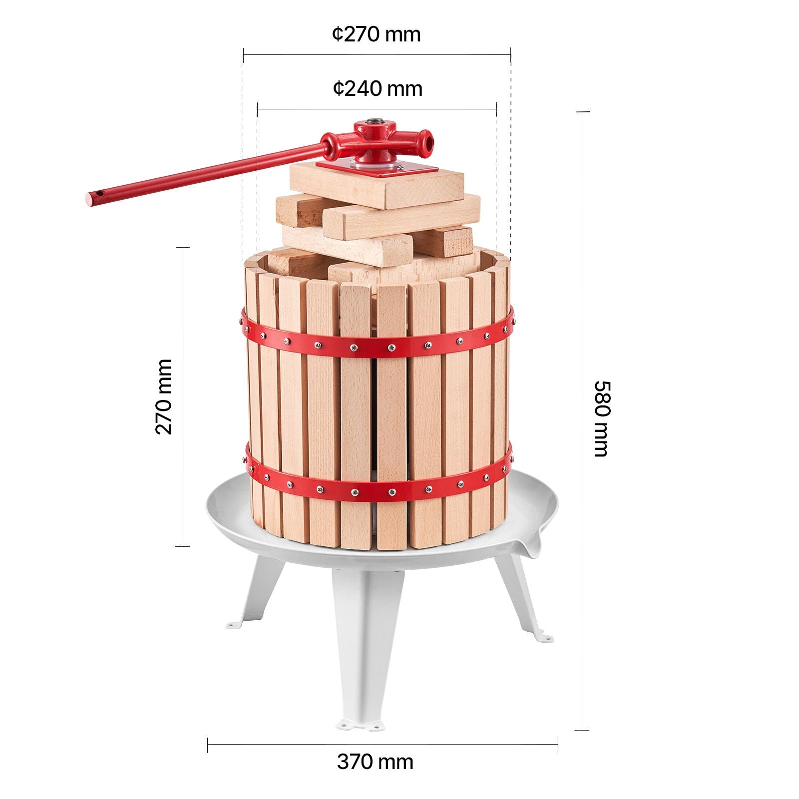 Solid Wood Fruit Wine Press with 8 Blocks - 12L Capacity Manual Juice Maker