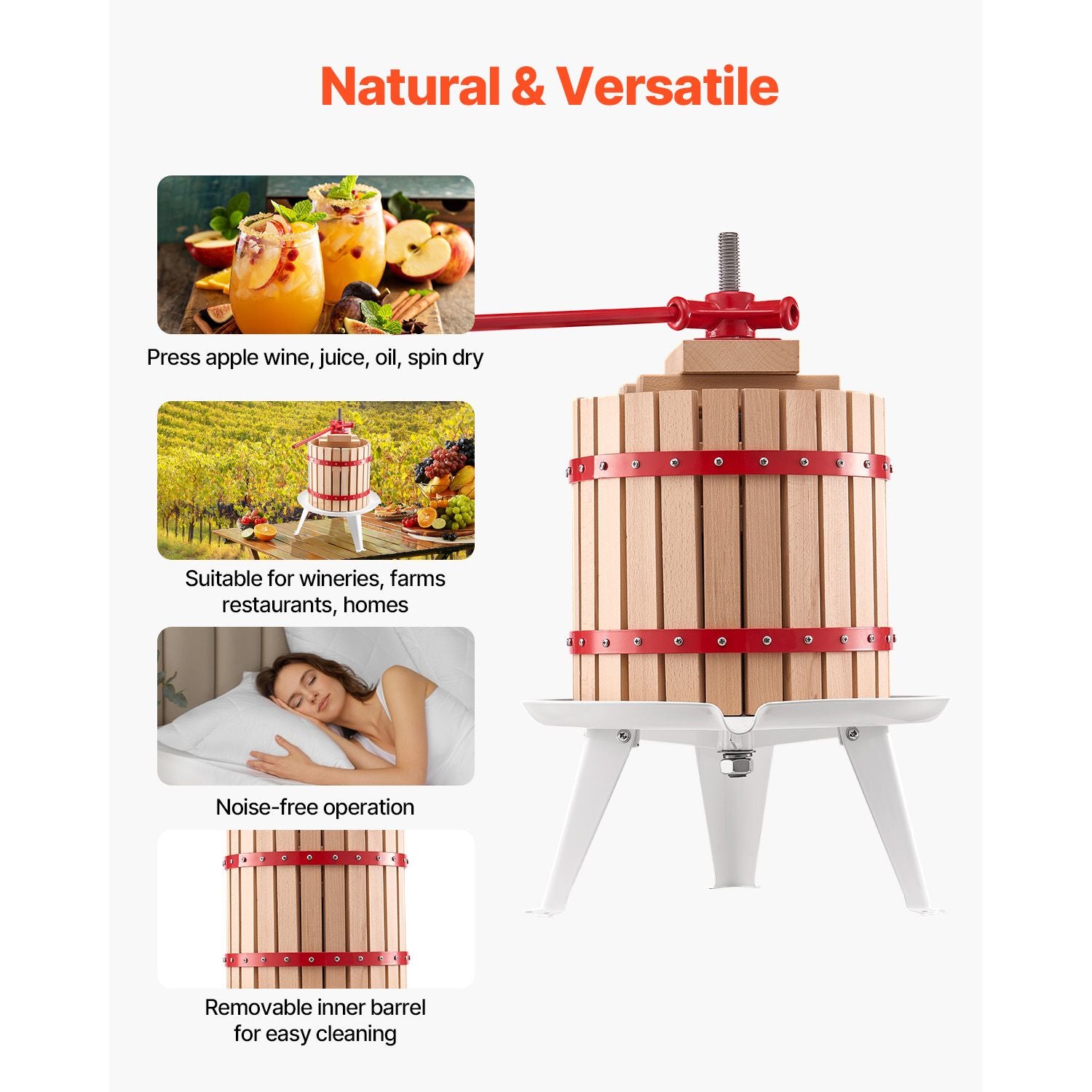 Solid Wood Fruit Wine Press with 8 Blocks - 12L Capacity Manual Juice Maker