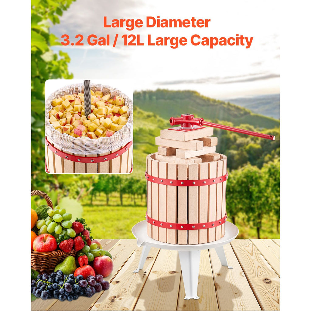 Solid Wood Fruit Wine Press with 8 Blocks - 12L Capacity Manual Juice Maker