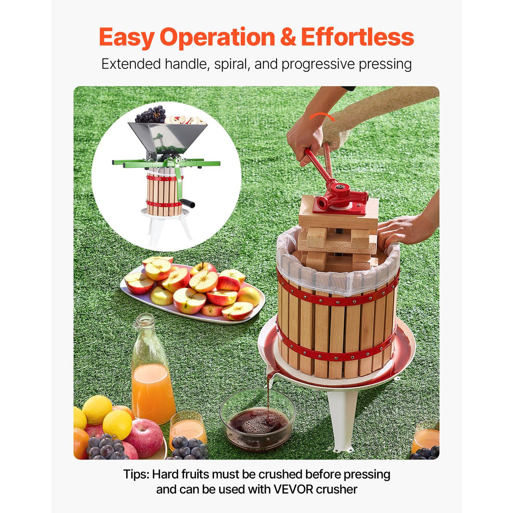 Solid Wood Fruit Wine Press with 8 Blocks - 12L Capacity Manual Juice Maker