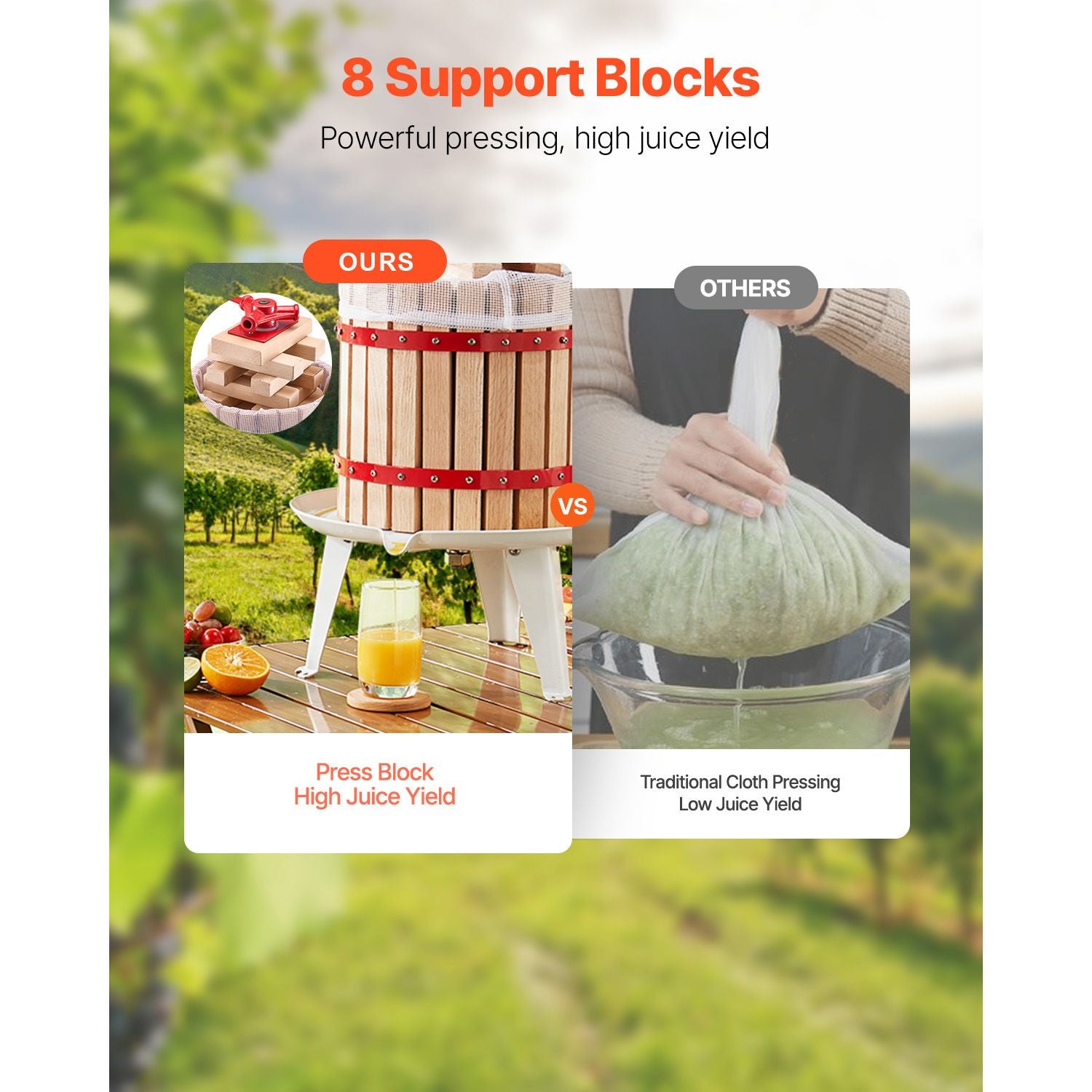 Solid Wood Fruit Wine Press with 8 Blocks - 12L Capacity Manual Juice Maker