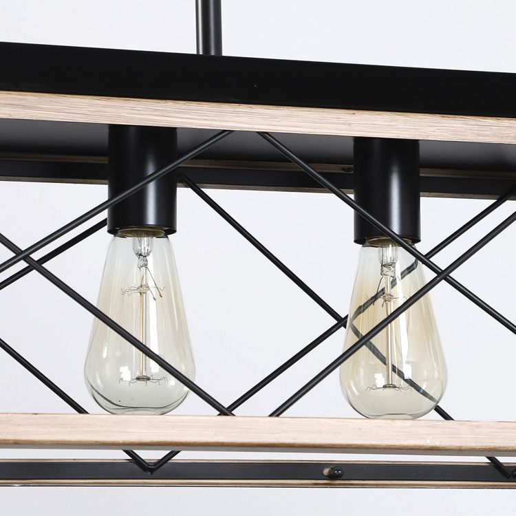32" Oak Industrial 5-Light Pendant Chandelier with Adjustable Hanging - Modern Metal Cage Design for Dining Room, Kitchen, Living Room