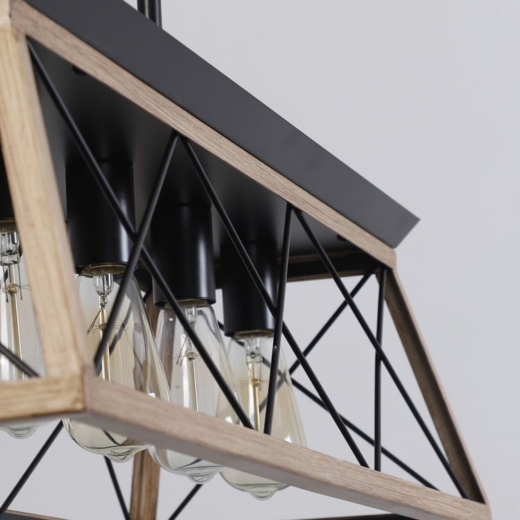 32" Oak Industrial 5-Light Pendant Chandelier with Adjustable Hanging - Modern Metal Cage Design for Dining Room, Kitchen, Living Room