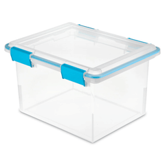 32 Quart Gasket Box, Weather-Resistant Clear Storage Bin with Lid, Blue