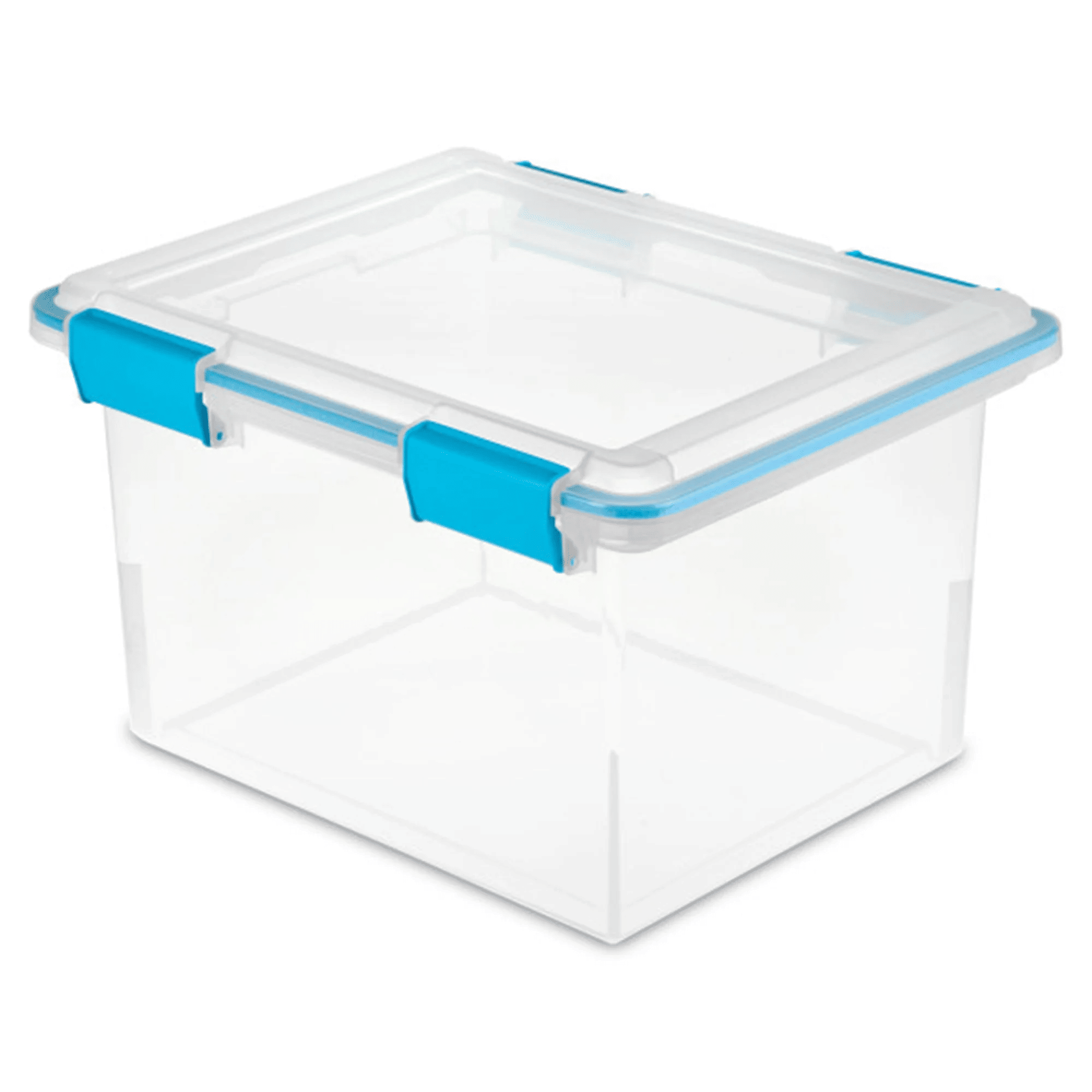 32 Quart Gasket Box, Weather-Resistant Clear Storage Bin with Lid, Blue