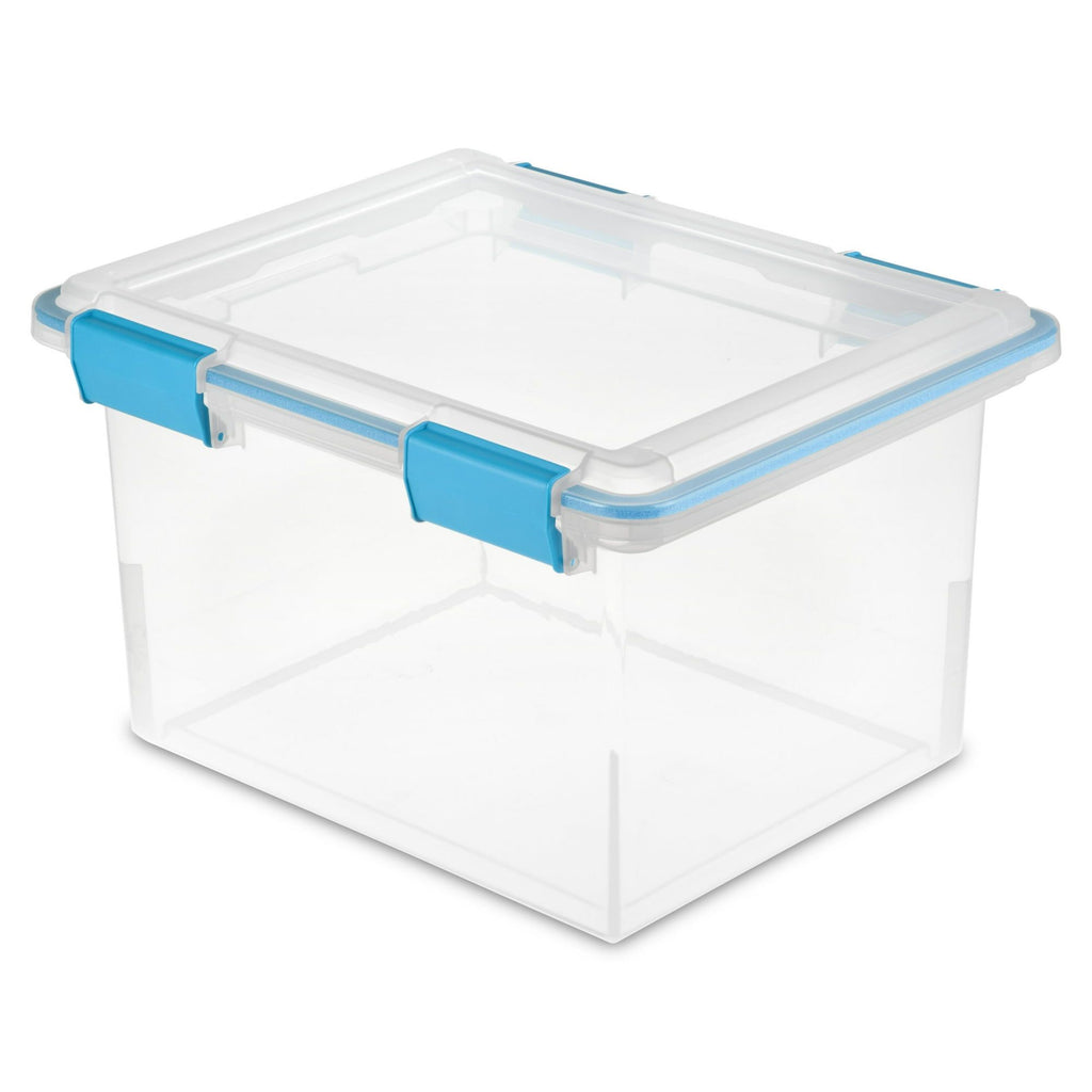 32 Quart Gasket Box, Weather-Resistant Clear Storage Bin with Lid, Blue - 1 Pack