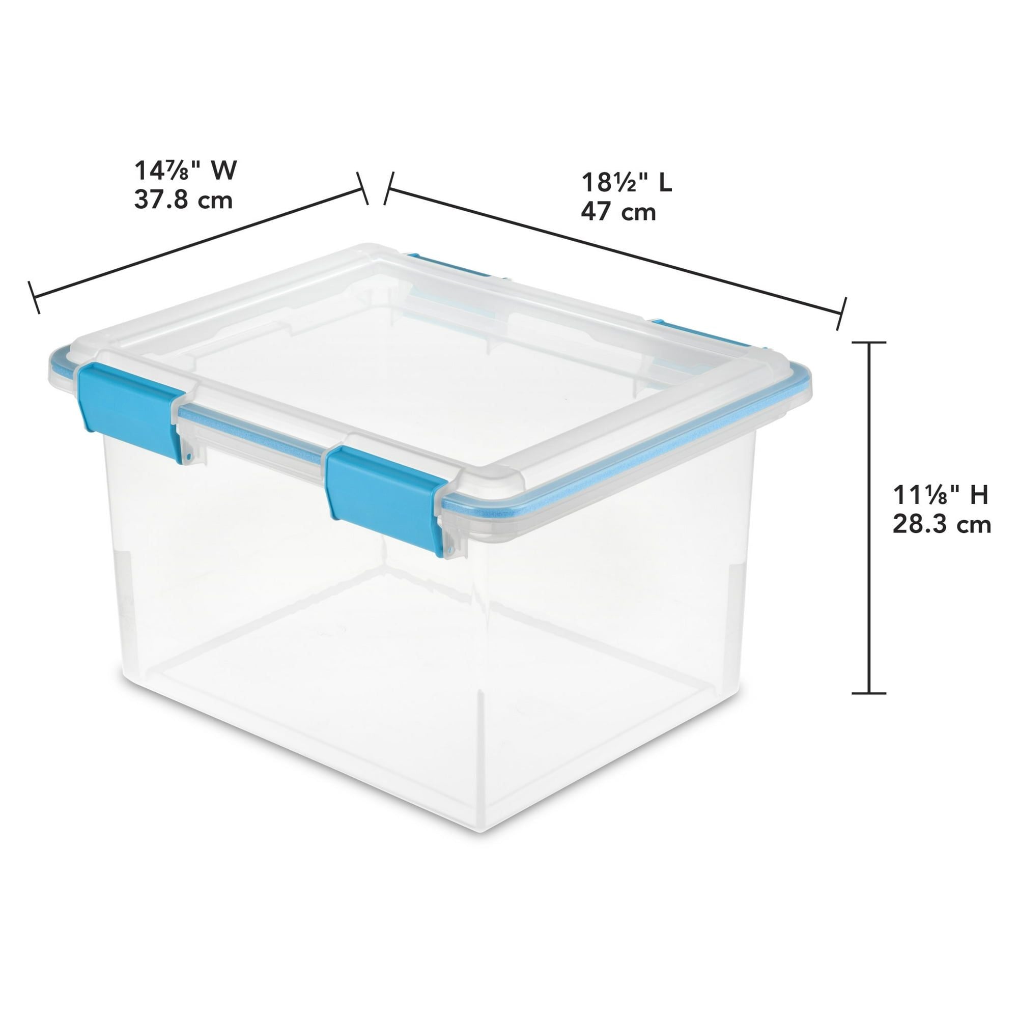 32 Quart Gasket Box, Weather-Resistant Clear Storage Bin with Lid, Blue