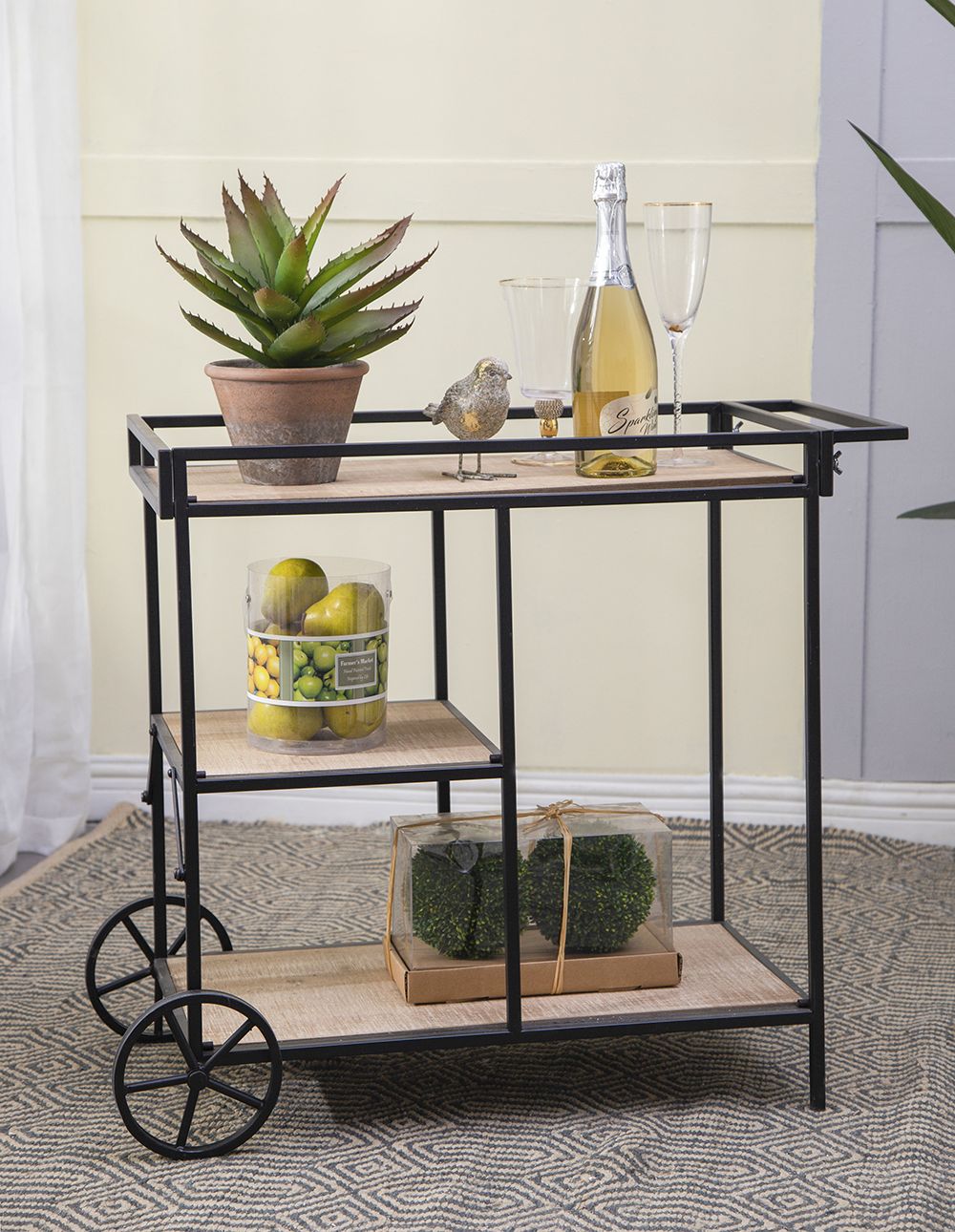 Three-Tier Bar Cart on Wheels