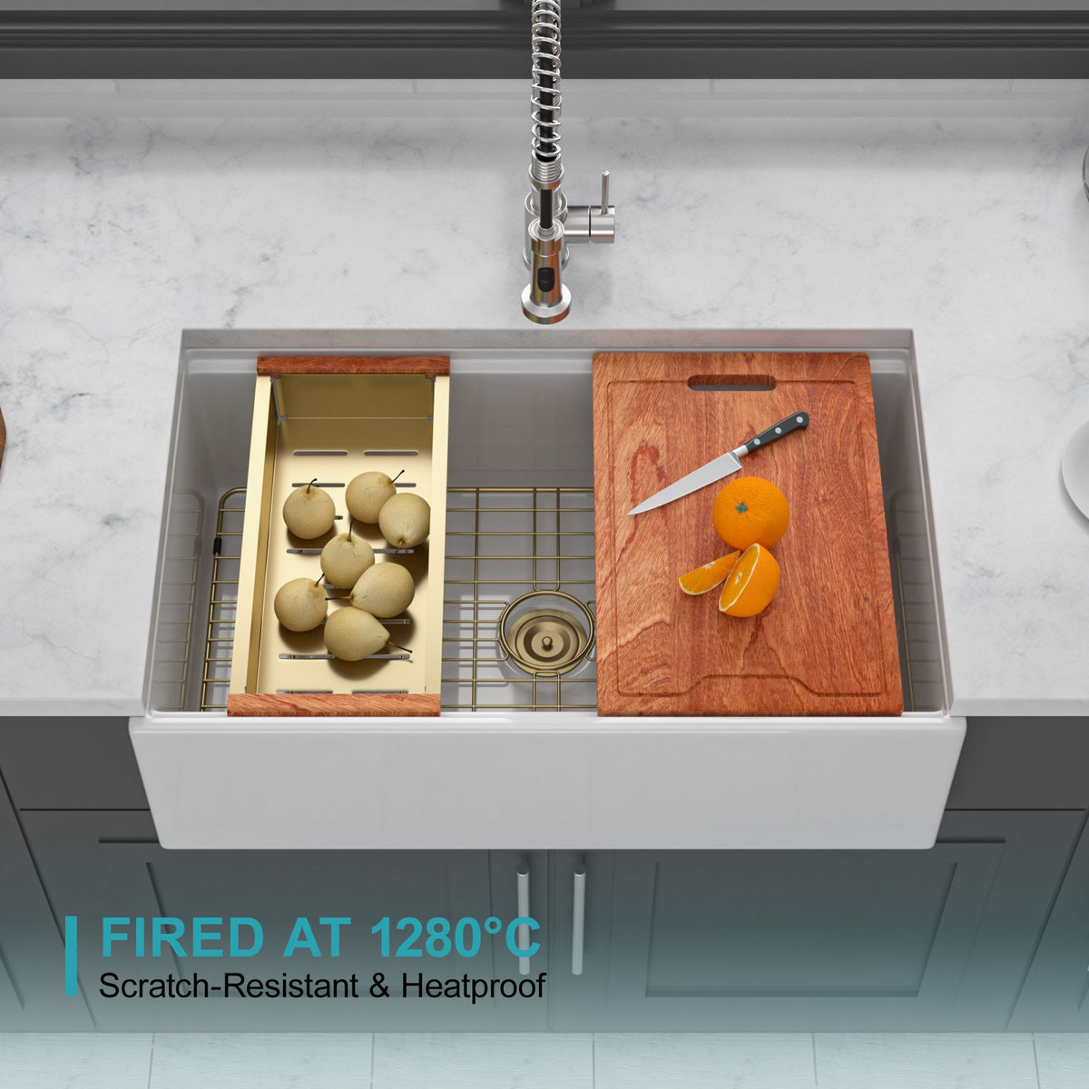 White Apron-Front Farmhouse Workstation Sink