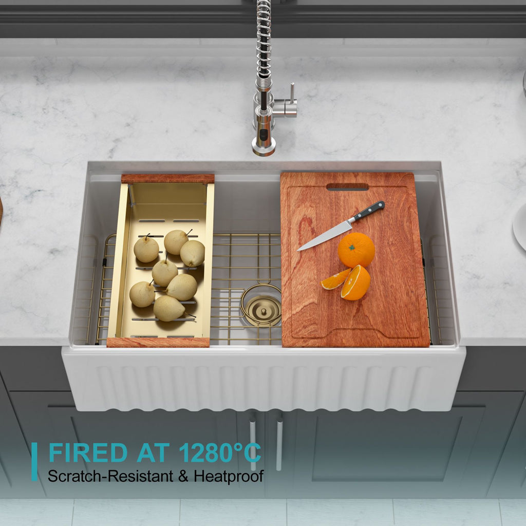 White Apron-Front Farmhouse Workstation Sink