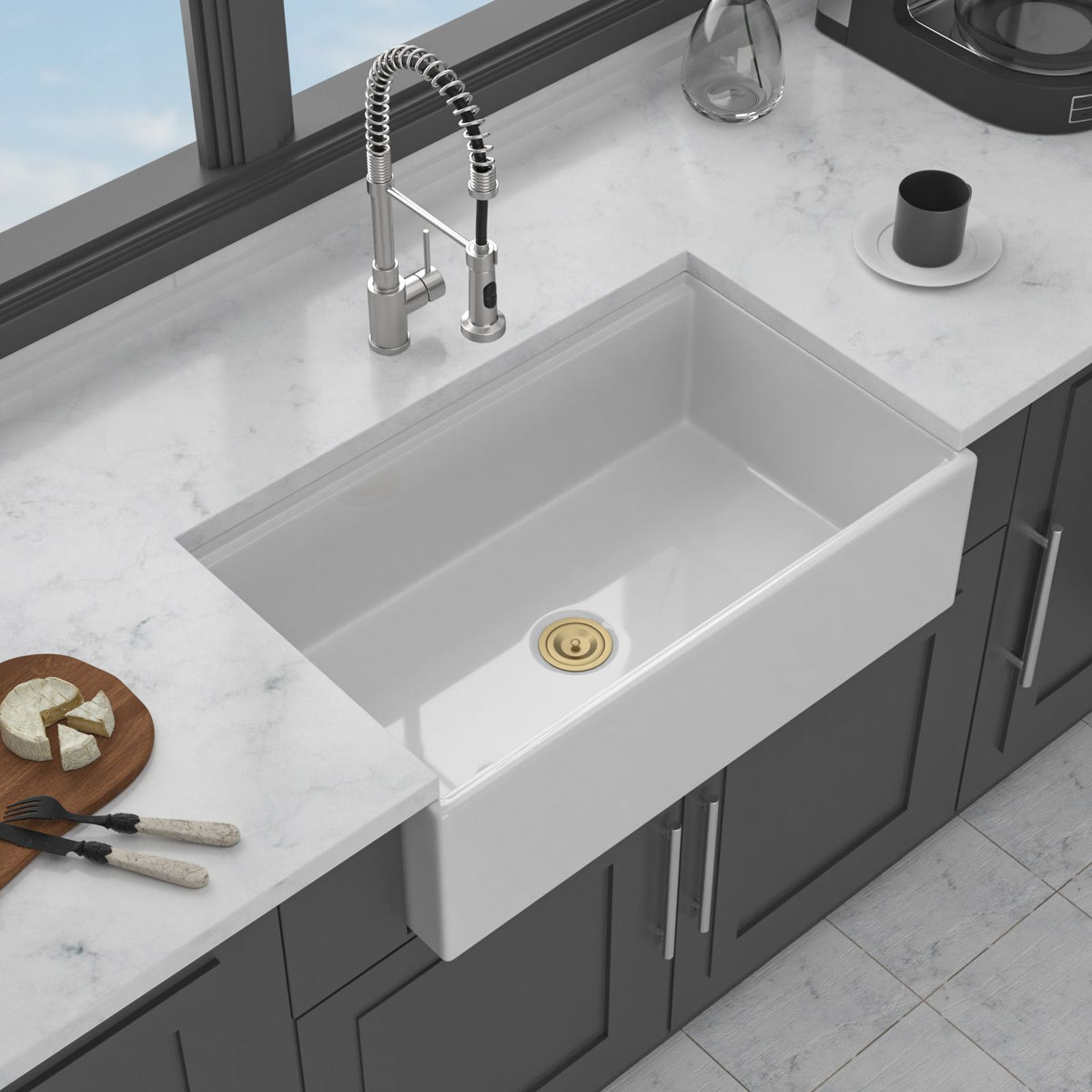 White Apron-Front Farmhouse Workstation Sink