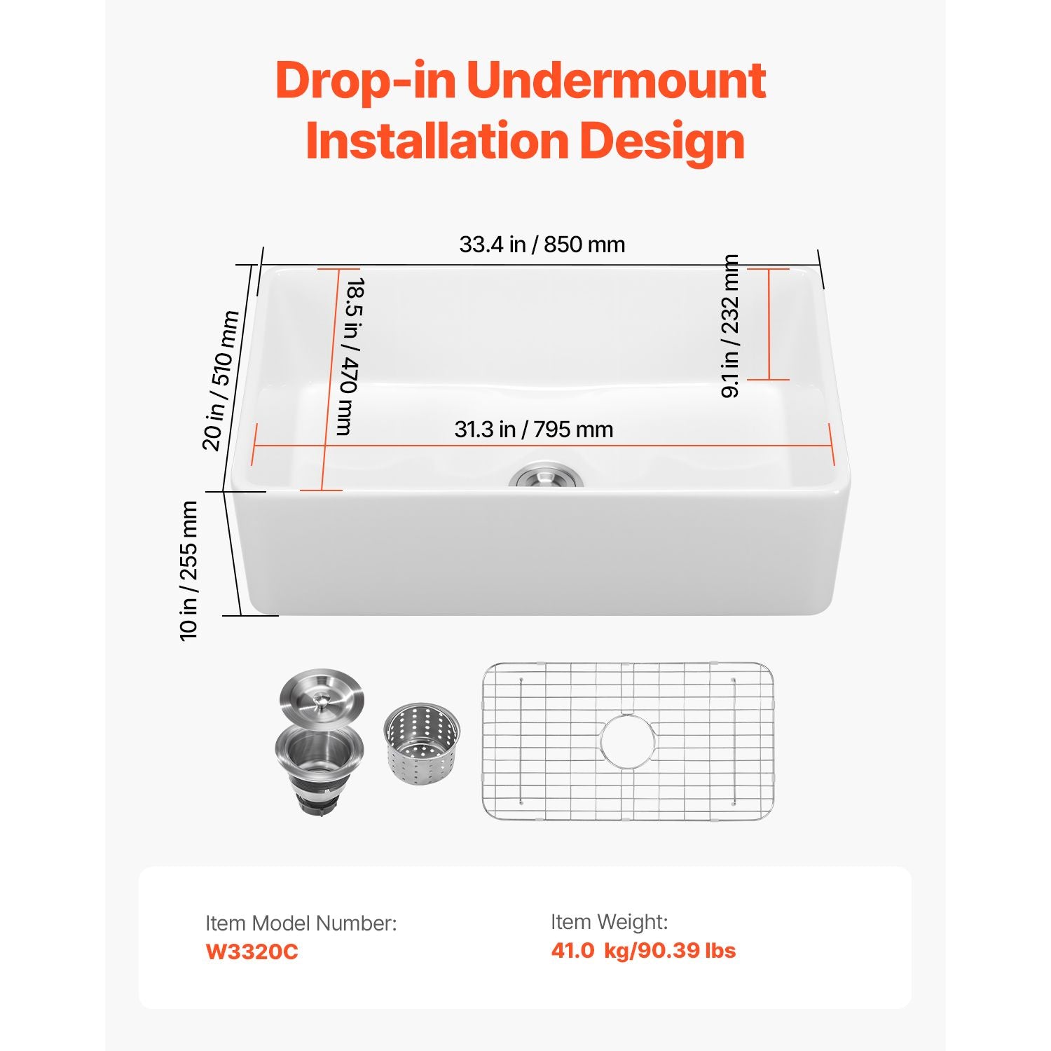 Farmhouse Sink, White Sink Workstation, Fireclay Undermount Basins, Apron Front Single