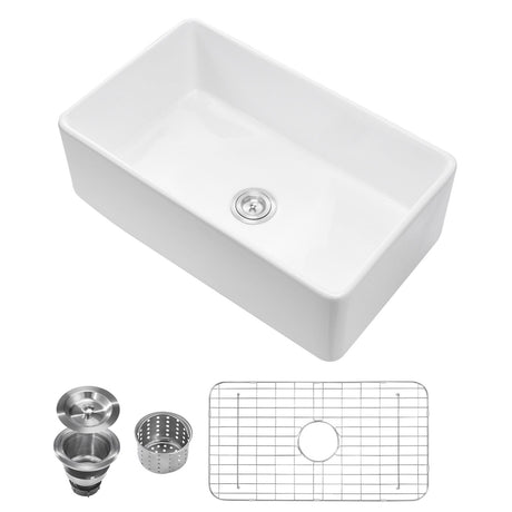 Farmhouse Sink, White Sink Workstation, Fireclay Undermount Basins, Apron Front Single