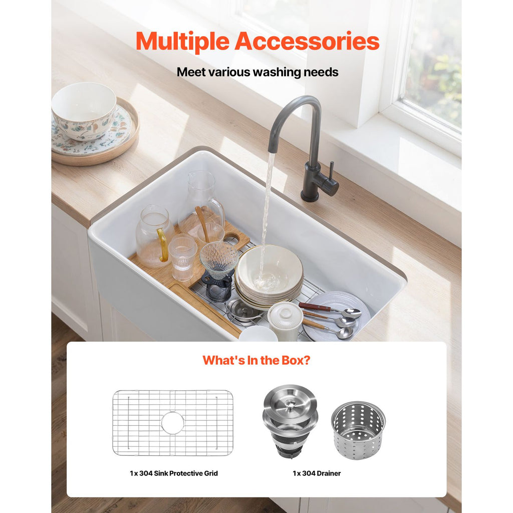 Farmhouse Sink, White Sink Workstation, Fireclay Undermount Basins, Apron Front Single