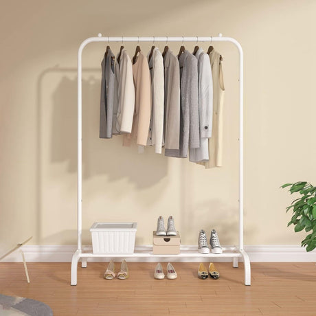 Freestanding Clothing Rack with Bottom Shelf and Hanger Stoppers