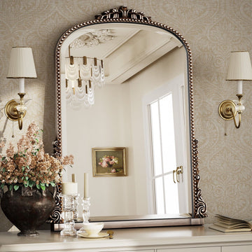 Arched Decorative Mirror with Baroque Frame – Antique Silver Finish