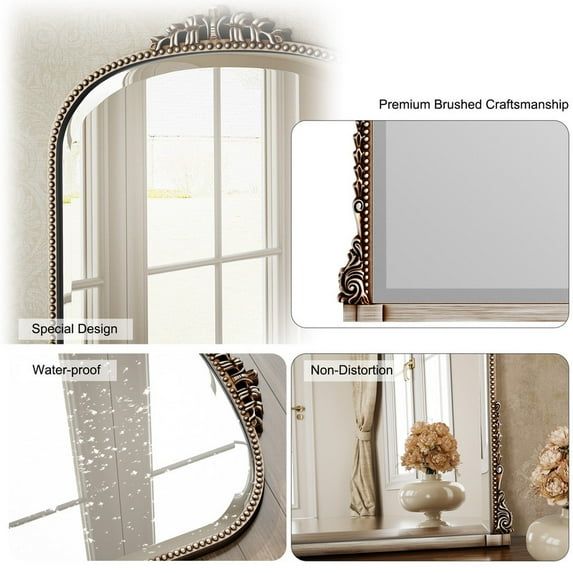 Arched Decorative Mirror with Baroque Frame – Antique Silver Finish