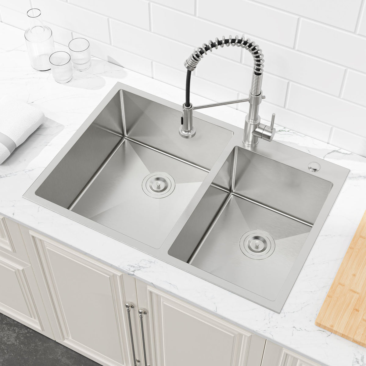 Brushed Double-Bowl Overmount Kitchen Sink