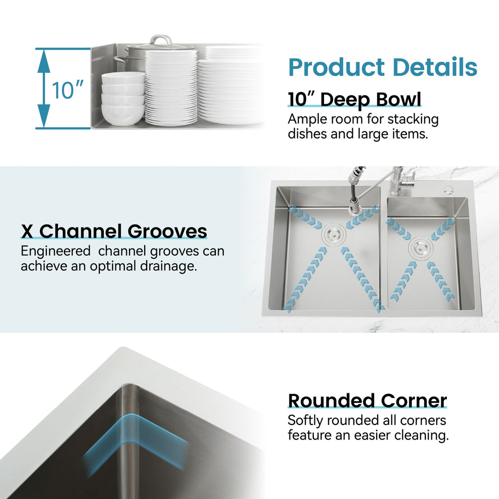 Brushed Double-Bowl Overmount Kitchen Sink