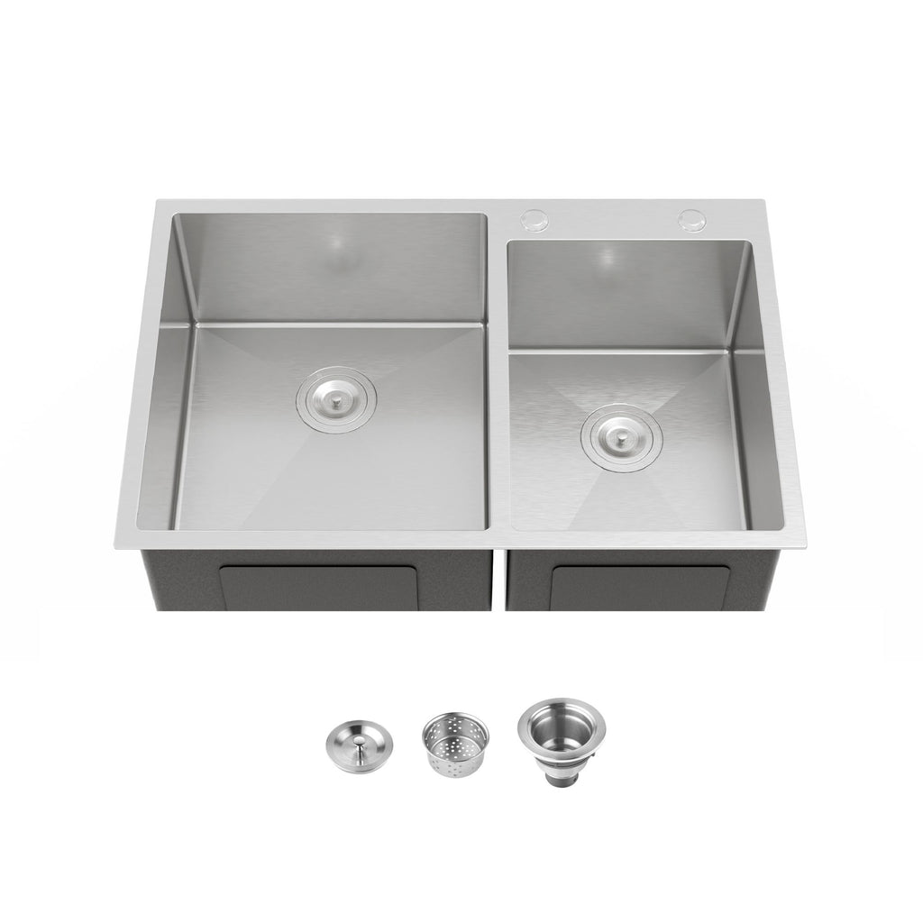 Brushed Double-Bowl Overmount Kitchen Sink