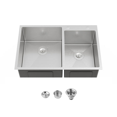 Brushed Double-Bowl Overmount Kitchen Sink