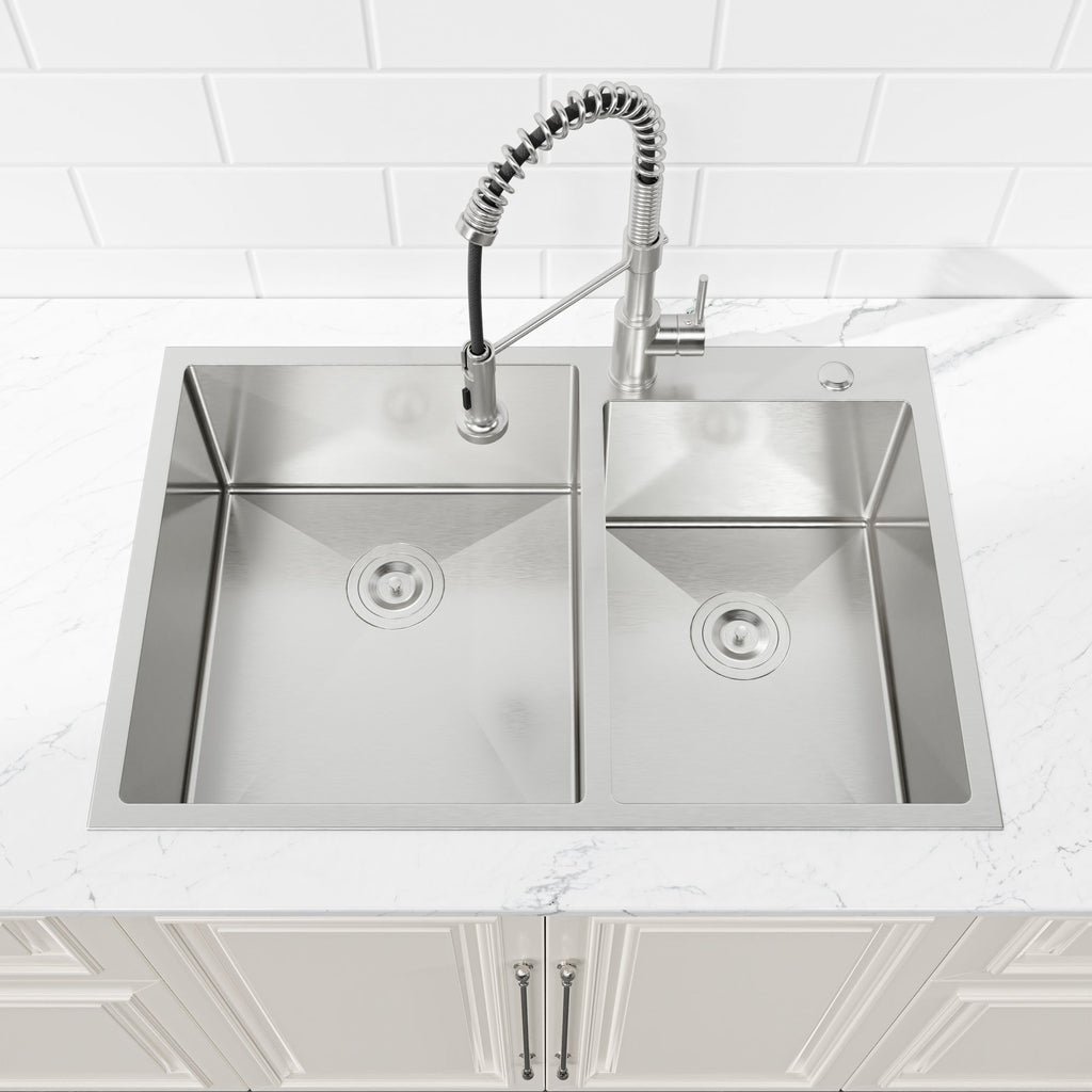Brushed Double-Bowl Overmount Kitchen Sink