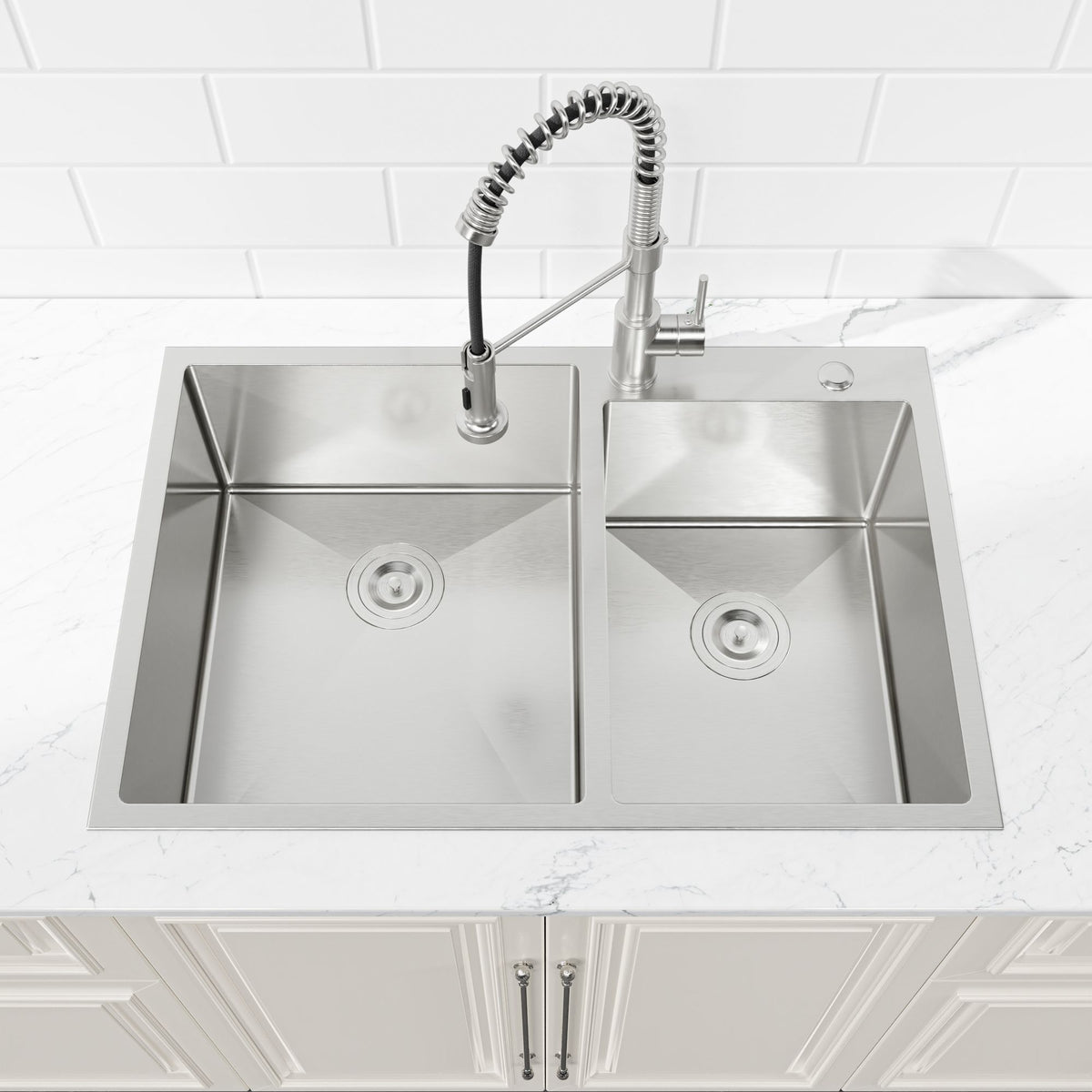 Brushed Double-Bowl Overmount Kitchen Sink