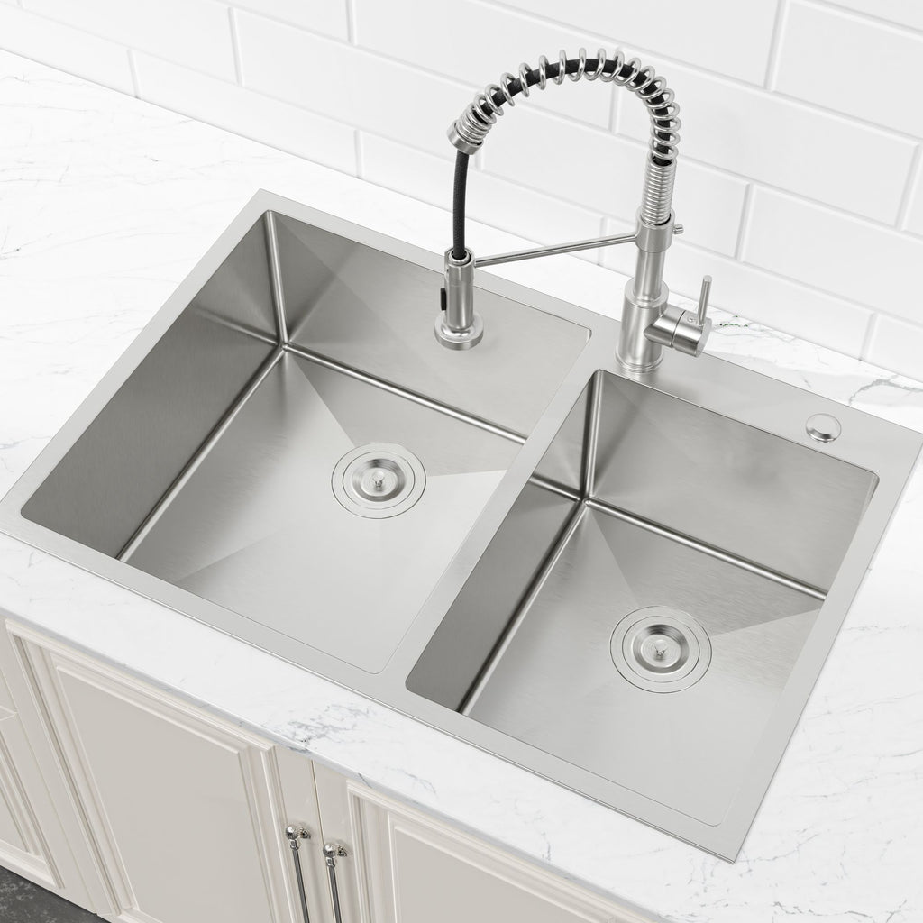Brushed Double-Bowl Overmount Kitchen Sink