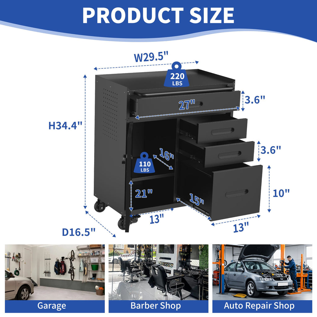 Rolling Tool Cabinet with Lockable Storage
