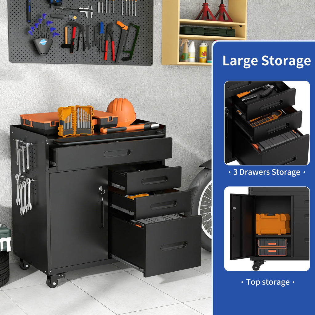Rolling Tool Cabinet with Lockable Storage