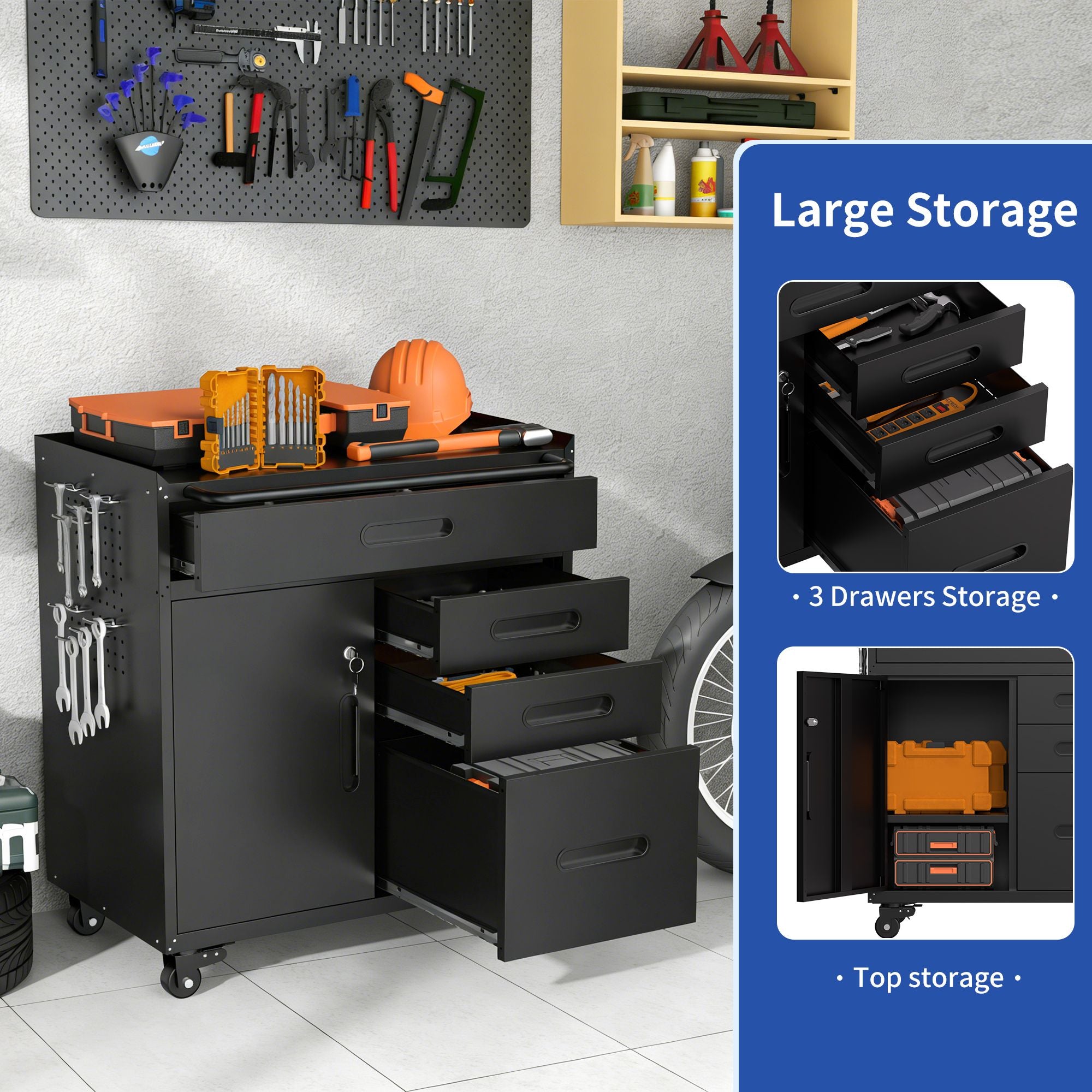 Rolling Tool Cabinet with Lockable Storage