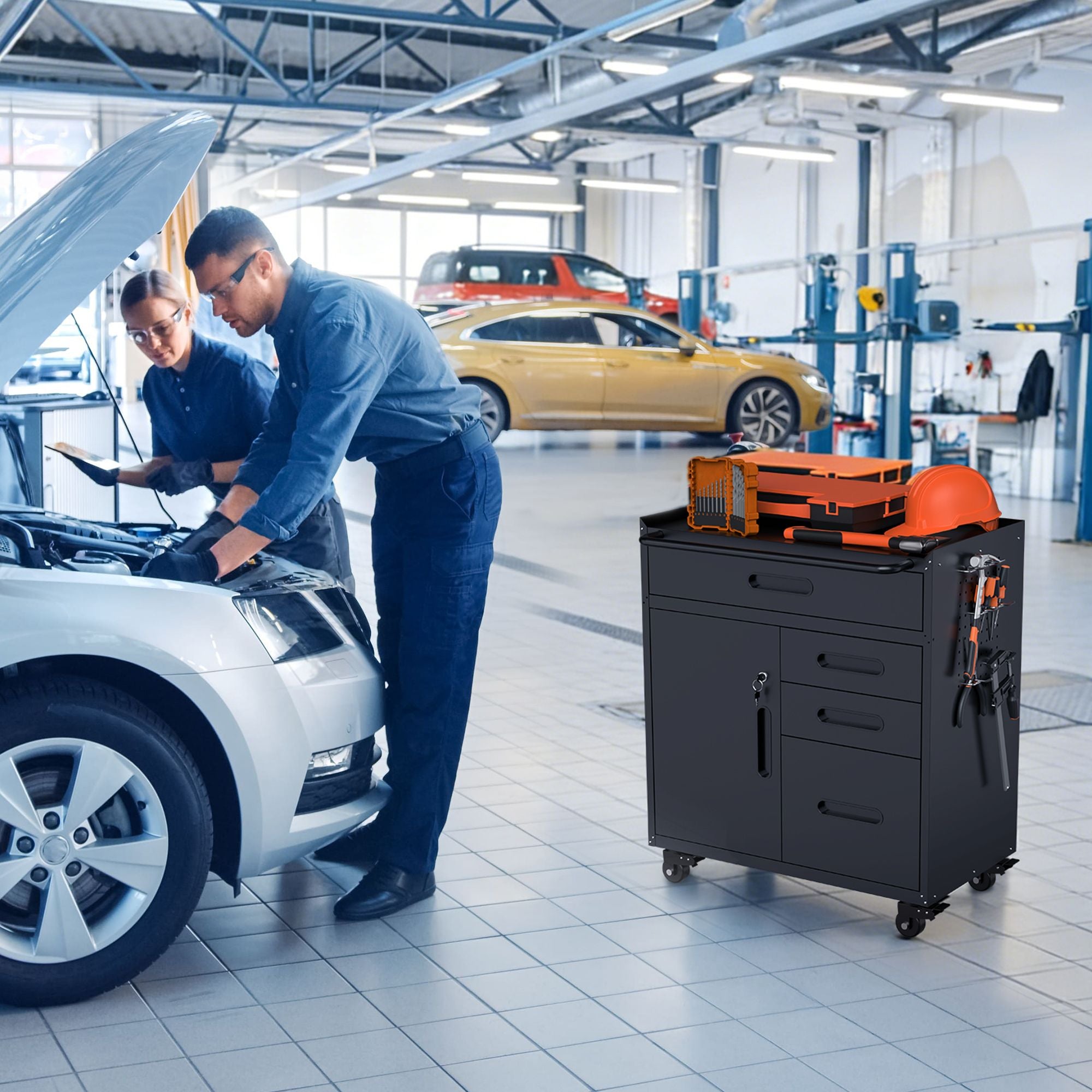 Rolling Tool Cabinet with Lockable Storage
