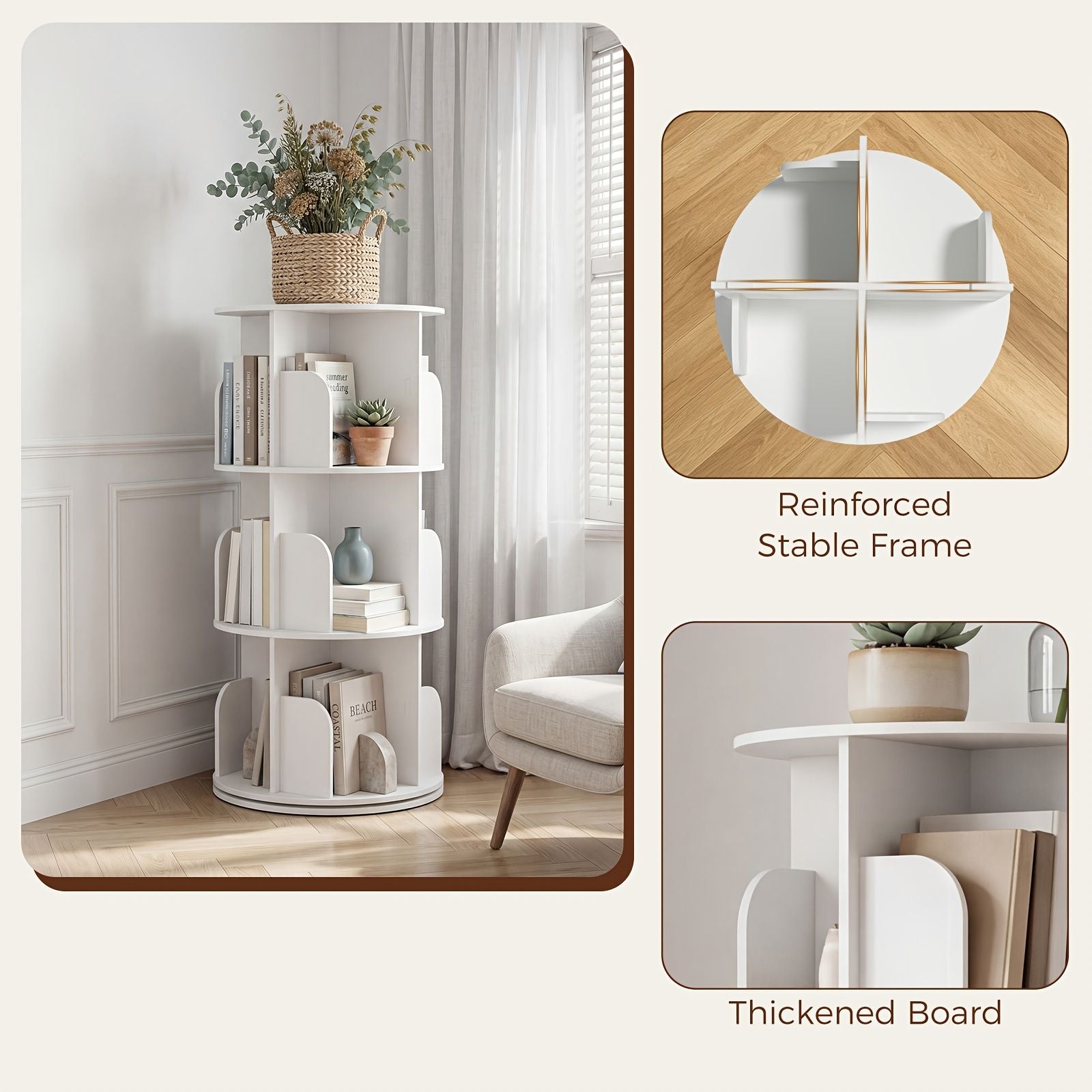 Rotating Tower Bookcase for Space-Conscious Rooms