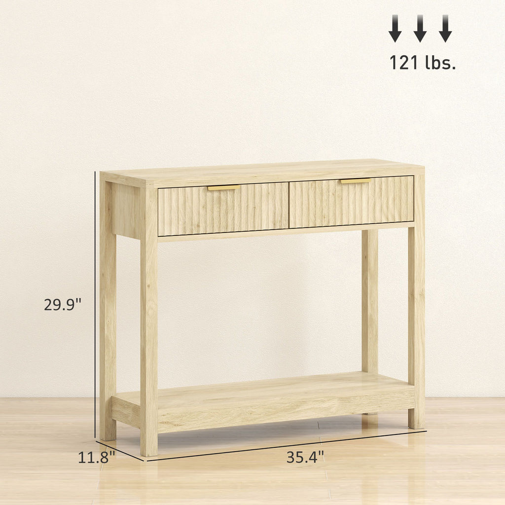 Console Table with Storage, Narrow Entryway Table with Fluted Panel Drawers and Shelf