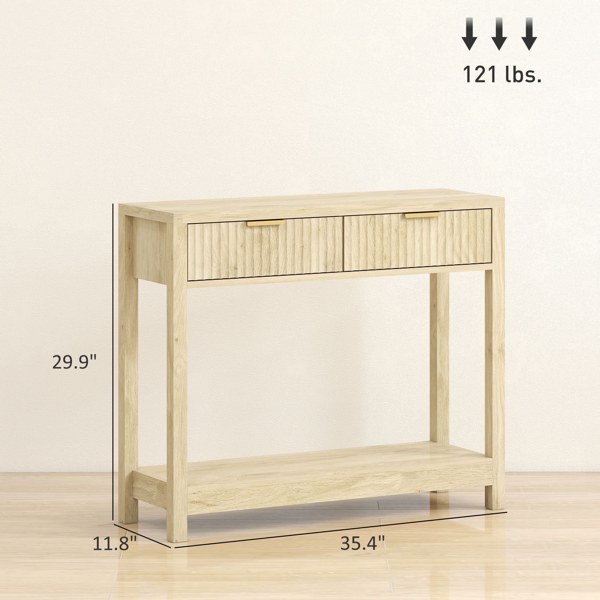 Console Table with Storage, Narrow Entryway Table with Fluted Panel Drawers and Shelf