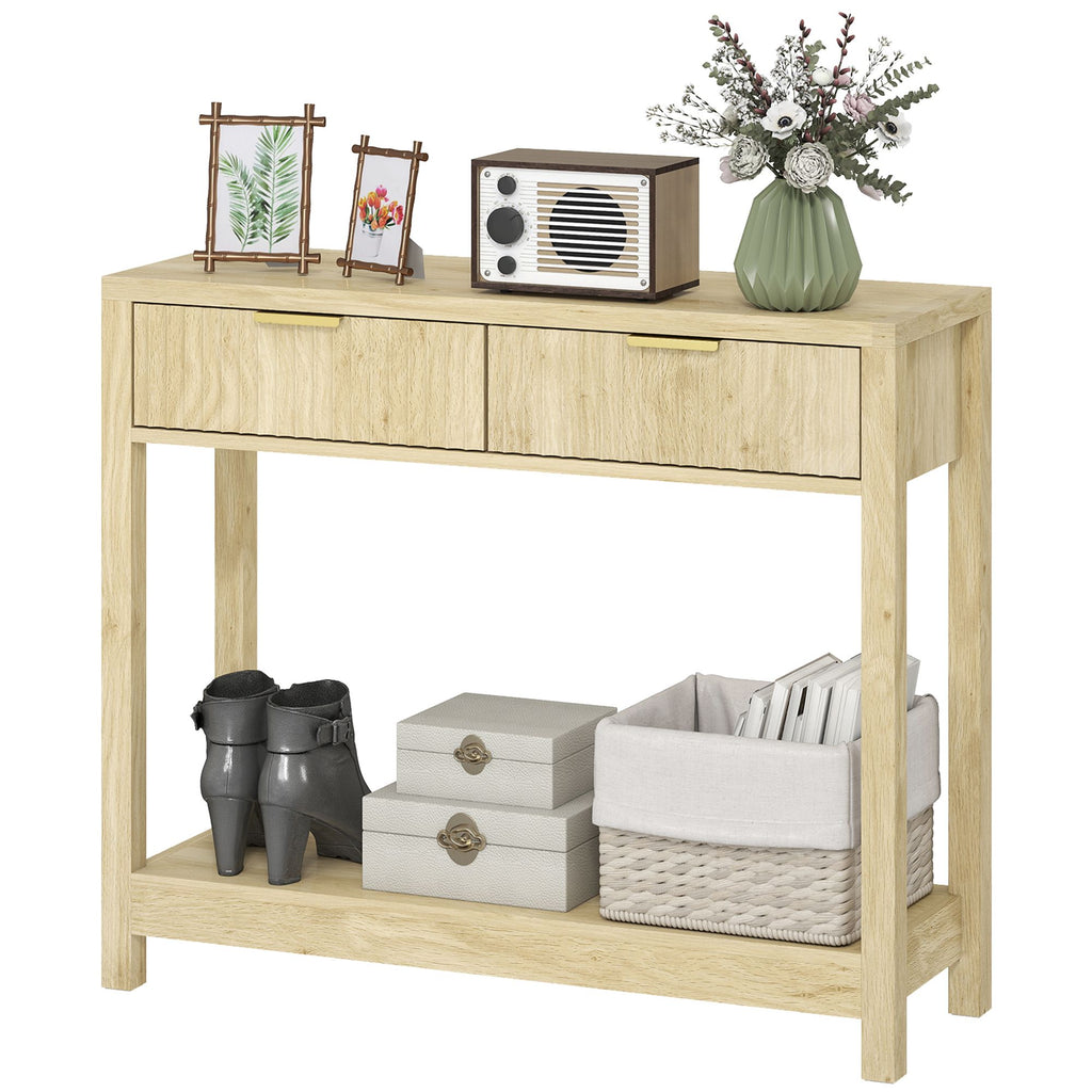 Console Table with Storage, Narrow Entryway Table with Fluted Panel Drawers and Shelf