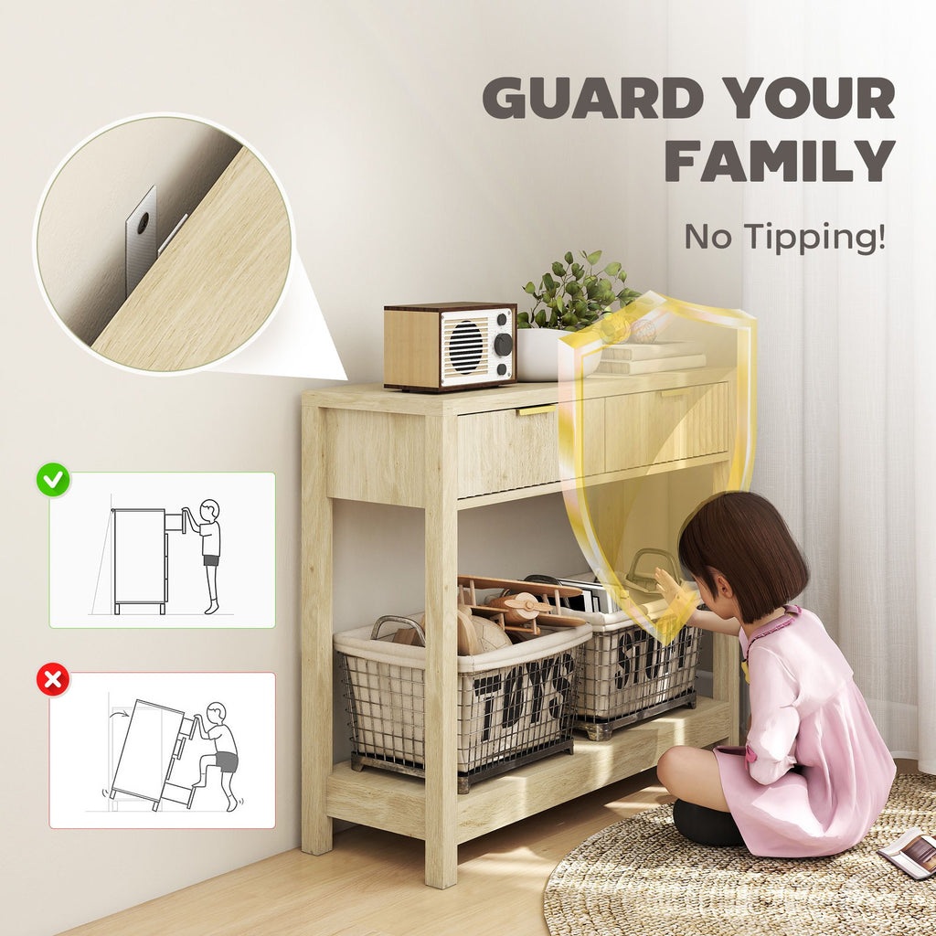 Console Table with Storage, Narrow Entryway Table with Fluted Panel Drawers and Shelf
