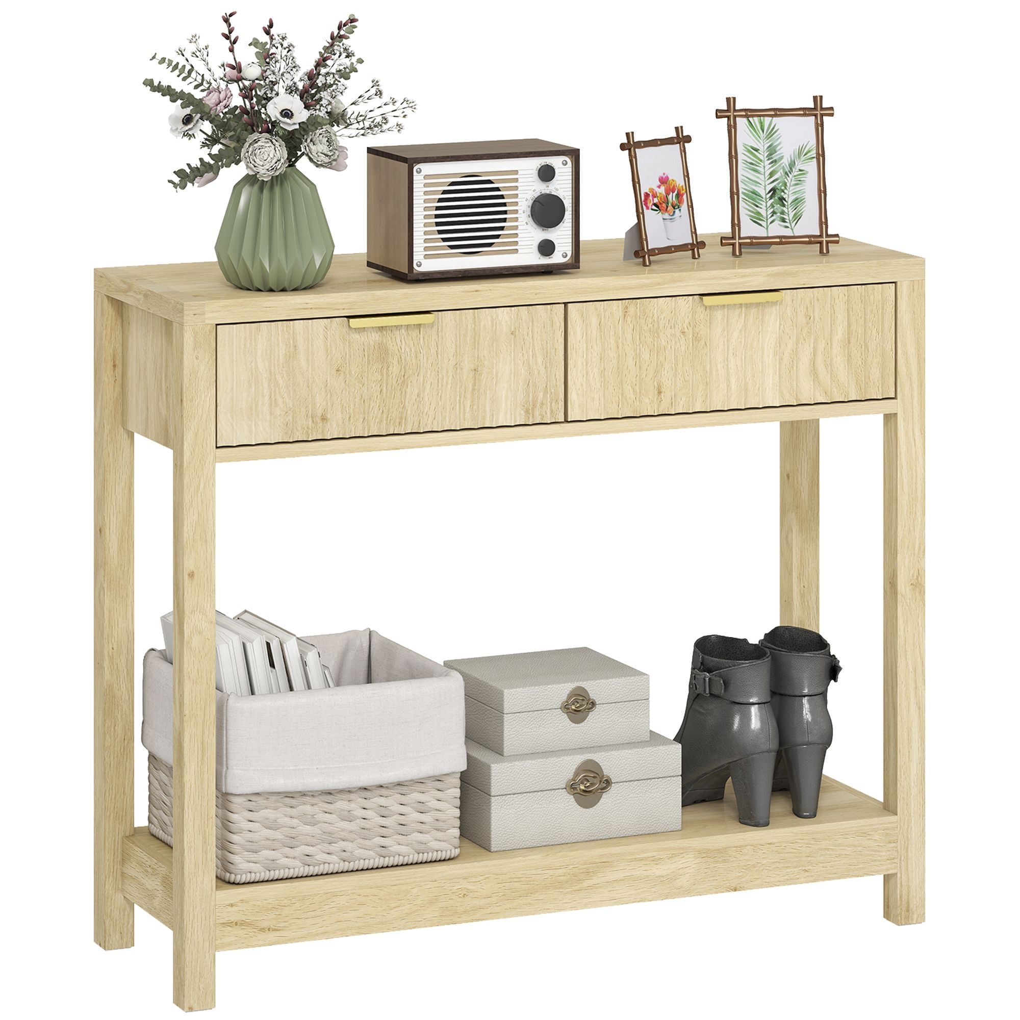 Console Table with Storage, Narrow Entryway Table with Fluted Panel Drawers and Shelf