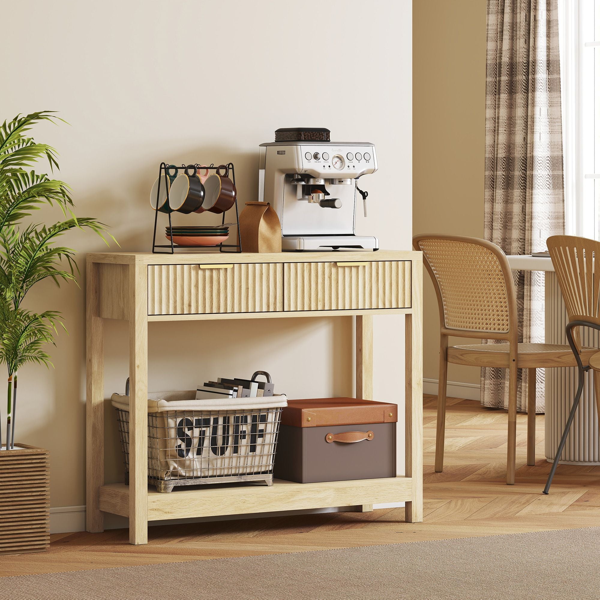 Console Table with Storage, Narrow Entryway Table with Fluted Panel Drawers and Shelf