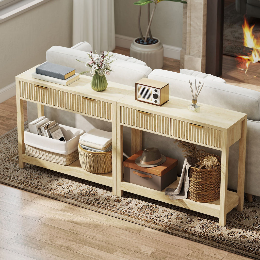 Console Table with Storage, Narrow Entryway Table with Fluted Panel Drawers and Shelf