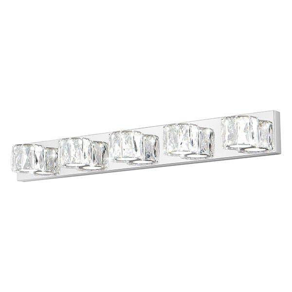 Modern Crystal 5-Light LED Wall Sconce - Chrome Bathroom Vanity Light