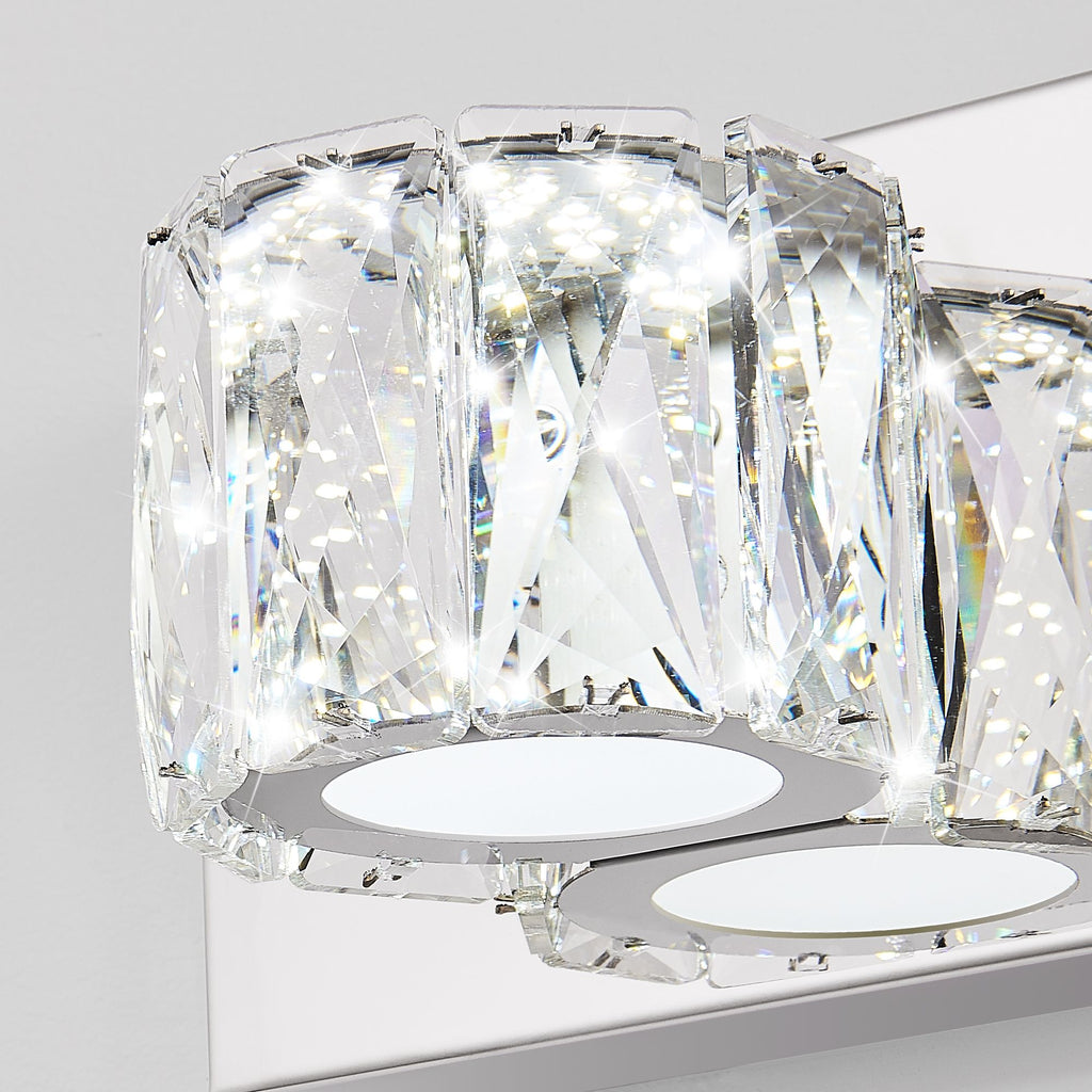 Modern Crystal 5-Light LED Wall Sconce - Chrome Bathroom Vanity Light