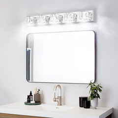 Modern Crystal 5-Light LED Wall Sconce - Chrome Bathroom Vanity Light
