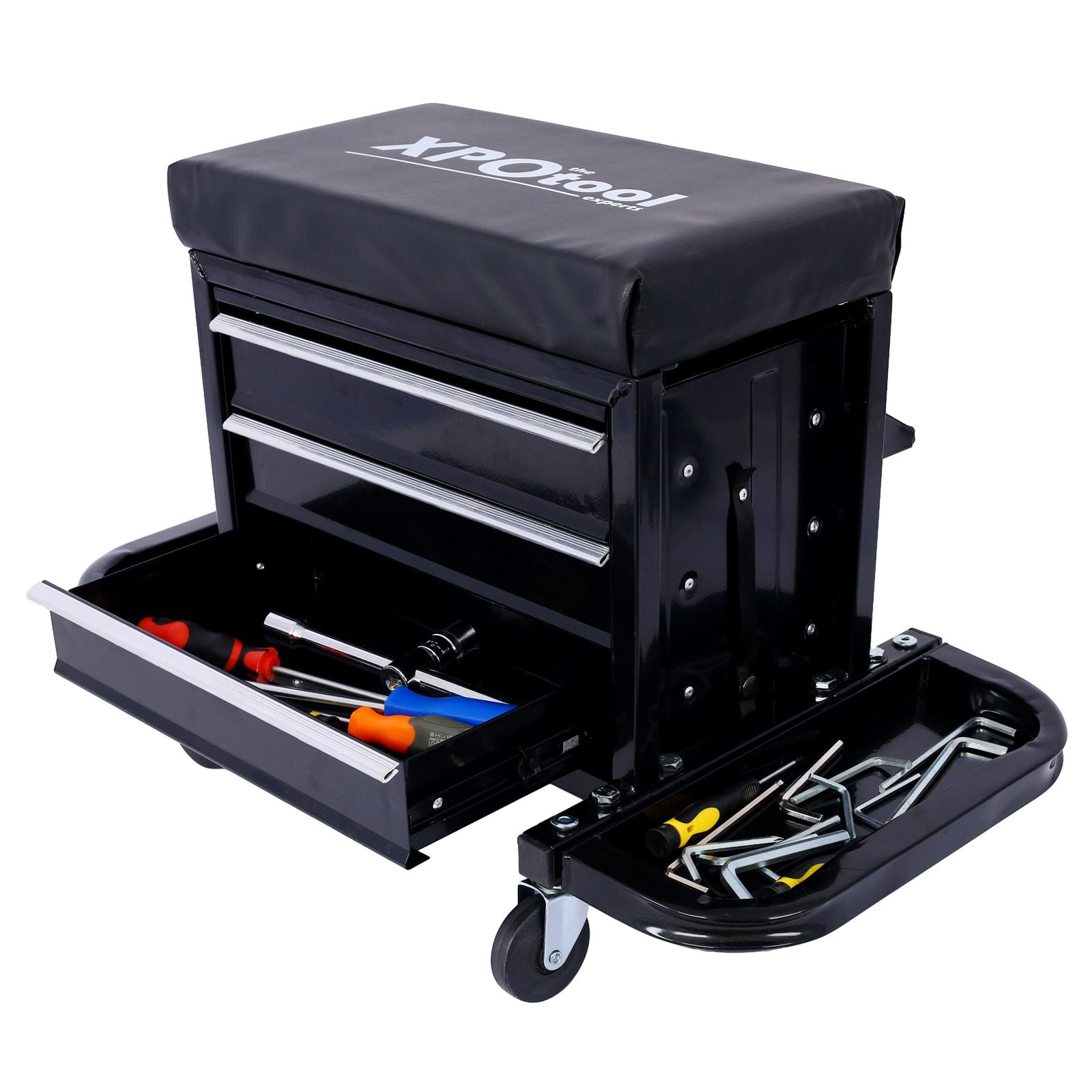 Capacity Garage Glider Rolling Tool Chest Seat with Storage
